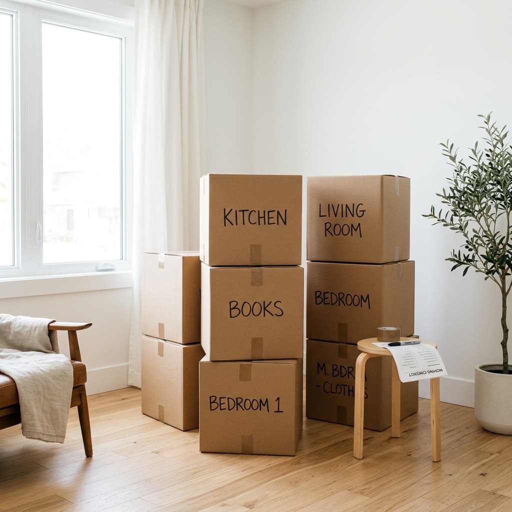Cajas apiladas para mudanza